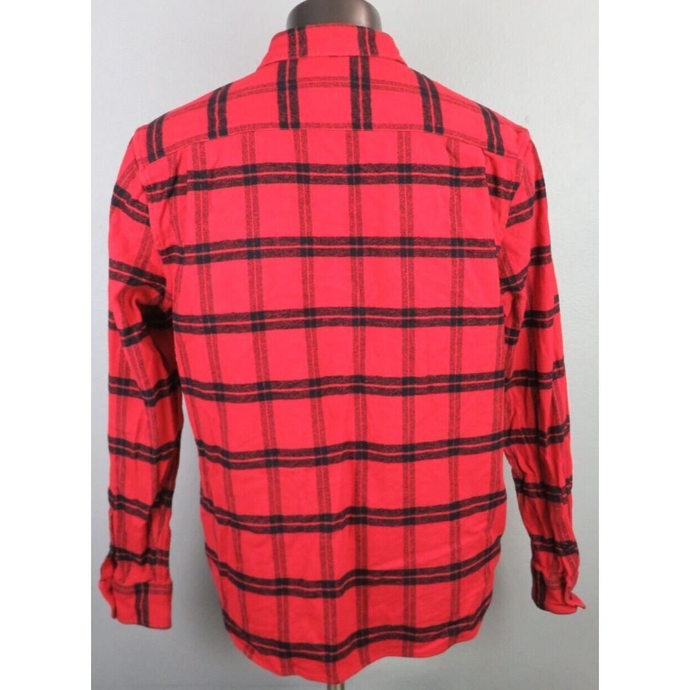 Lucky Brand Flannel Shirt Plaid‎ XL Cotton Red Black Cabincore Saturday Stretch - Picture 2 of 6